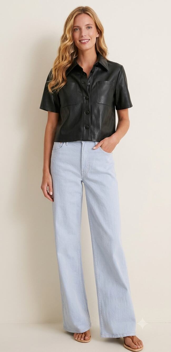 Pomander Place Tuckernuck Audrina Faux Leather Top Medium Vegan Crop Shirt NWT